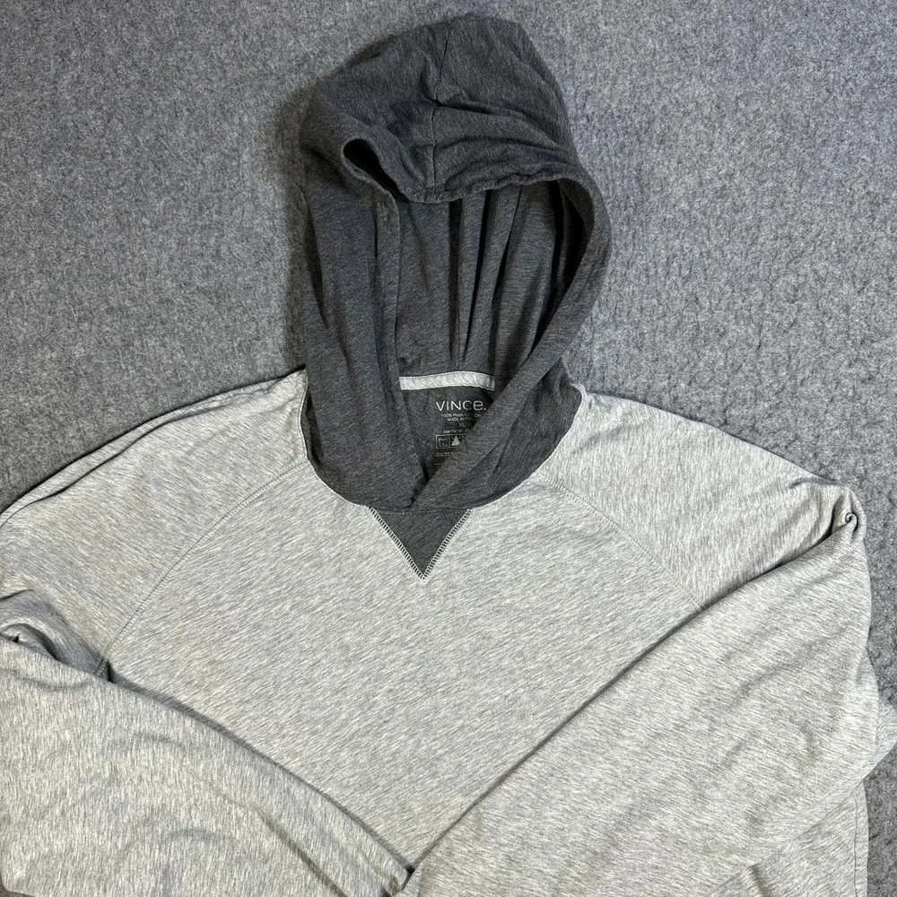 Vince Mens XL Double Layer Pima Cotton Long Sleeve Hoodie Two Tone Grey Pullover